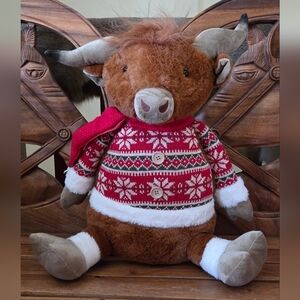 Plush Large Holiday Christmas Festive Highland Boy Cow Sitter 19" NWT